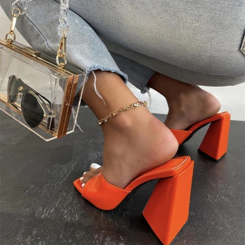 

2022 New Women's sandals patent leather high heels Women Square Toe High Heels Fashion summer woman shoes heel designer sandals