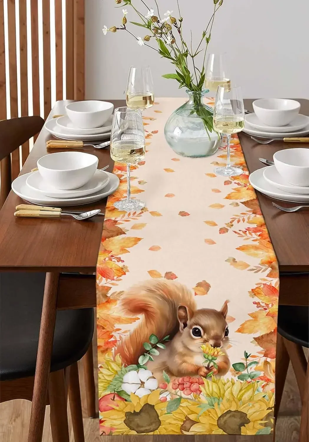 Осенняя белка подсолнух льняная дорожка для стола декор вечеринки День