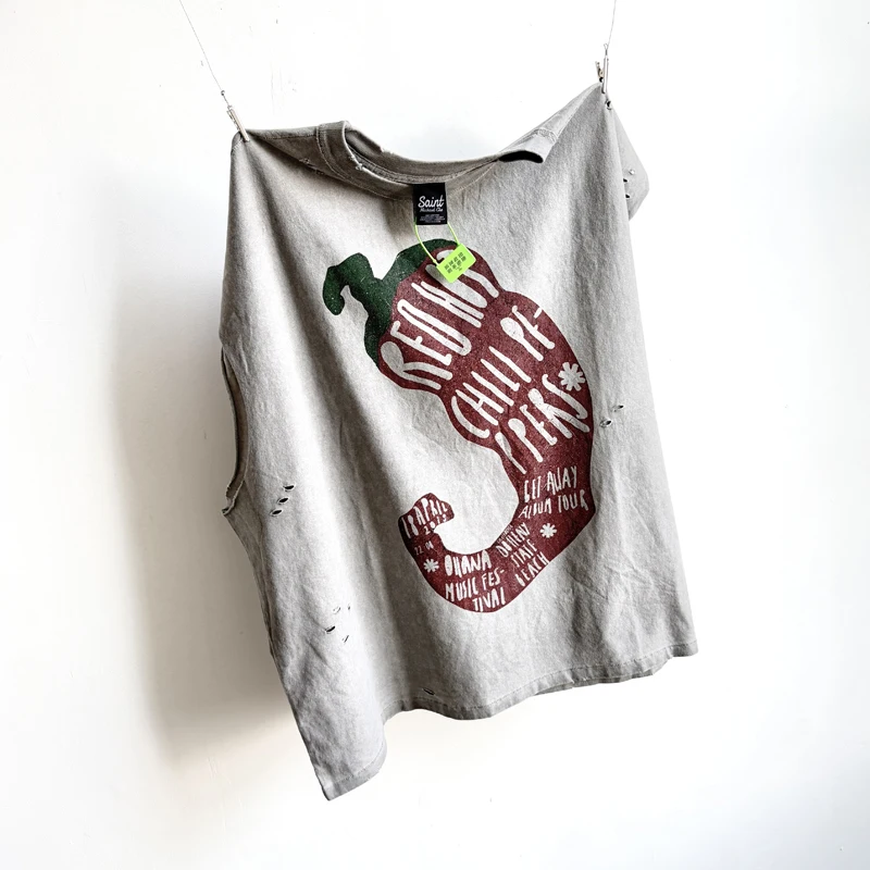 Фото Футболка с рукавами и принтом Dirty Saint Pepper, поврежденная цементная серая футболка для мужчин и женщин, уличные повседневные свободные майки, жилет №1