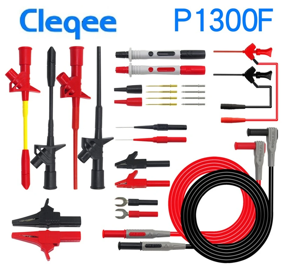 

Cleqee P1300D P1300E P1300F Replaceable Multimeter Probe Test Hook&Test Lead kits 4mm Banana Plug Alligator Clip Test stick