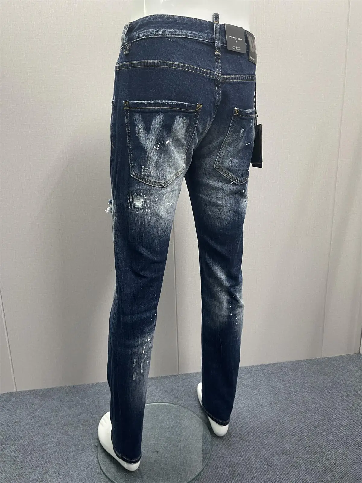 2023 New Fashionable Men's Jeans with Washed Water, Broken Holes, Patched Coatings, Old Stretch, Slim Fit, Fashion Small