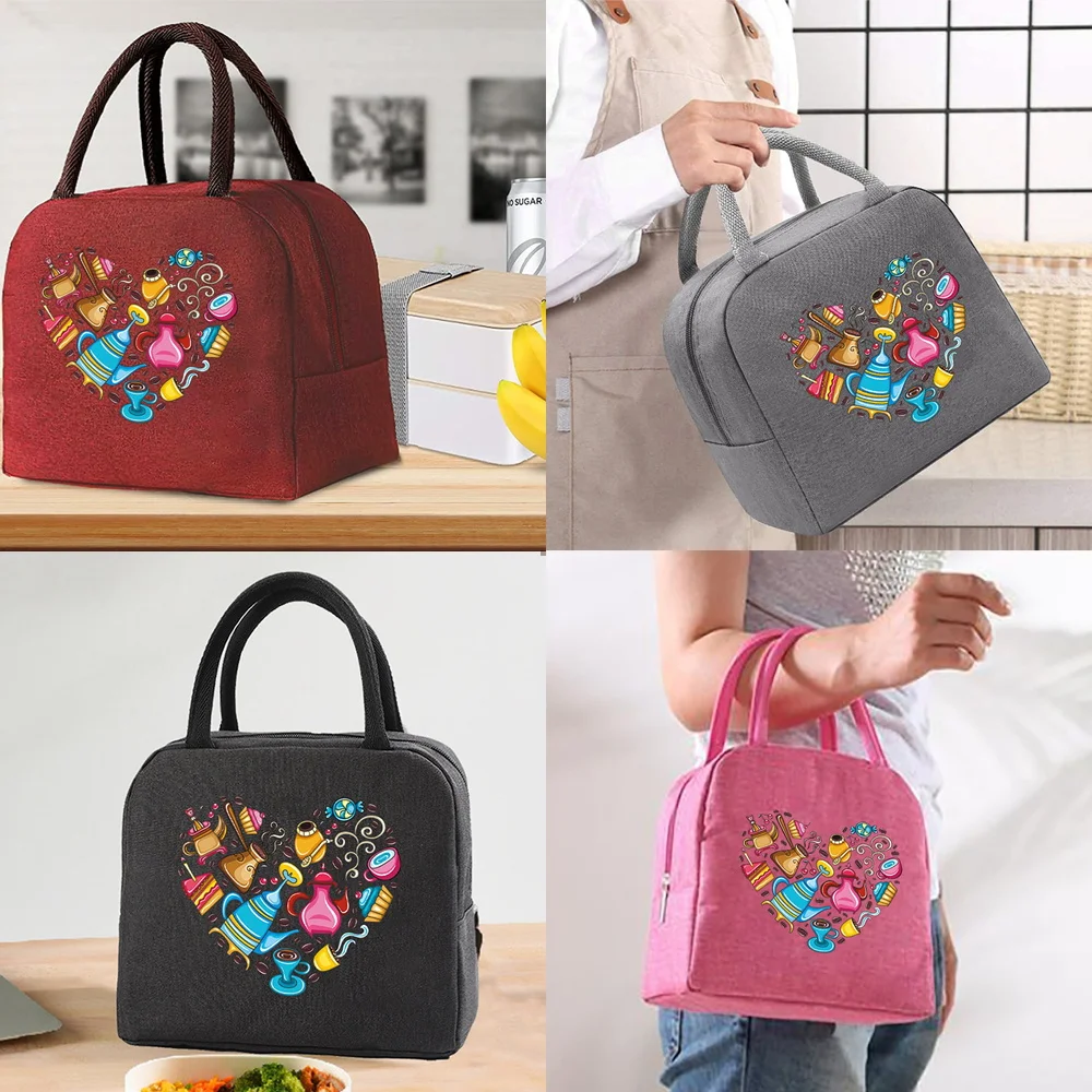 

Canvas Insulated Lunch Bag for Women Large Handbags Picnics Office Nurse Kids Global Tableware Printing Organizer Storage Bags