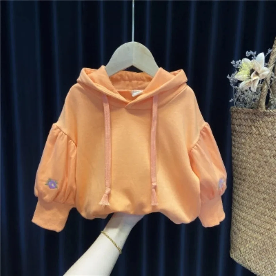 

Girls cotton sweater spring autumn new girls baby kids Korean hooded tops children casual bubble cute sleeve clothes P4 716