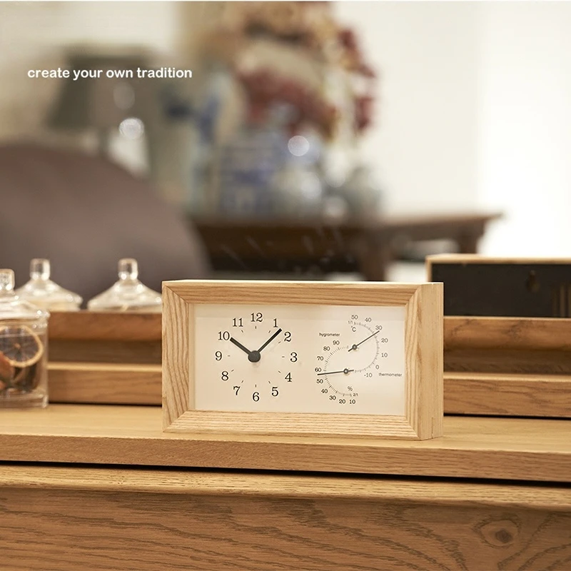 

Degrees Moisture Meter Desk Clock Original Imported Solid Wood Japanese Simple Style Desktop Clock