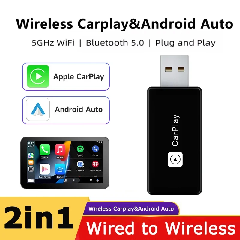 Беспроводной адаптер Carplay и Android Auto 2 в 1 USB-ключ типа C Wi-Fi Bluetooth Connect для Mazda Toyotal Peugeot