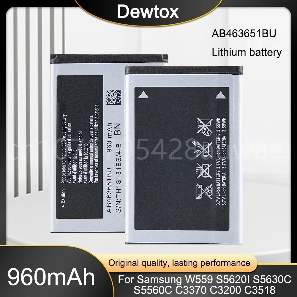 3.7V 960mAh AB463651BU Lithium Phone Battery for Samsung S5620I S5630C S5560C W559 L708E J808 F339 S5296 C3322 C3370 C3200 C3518