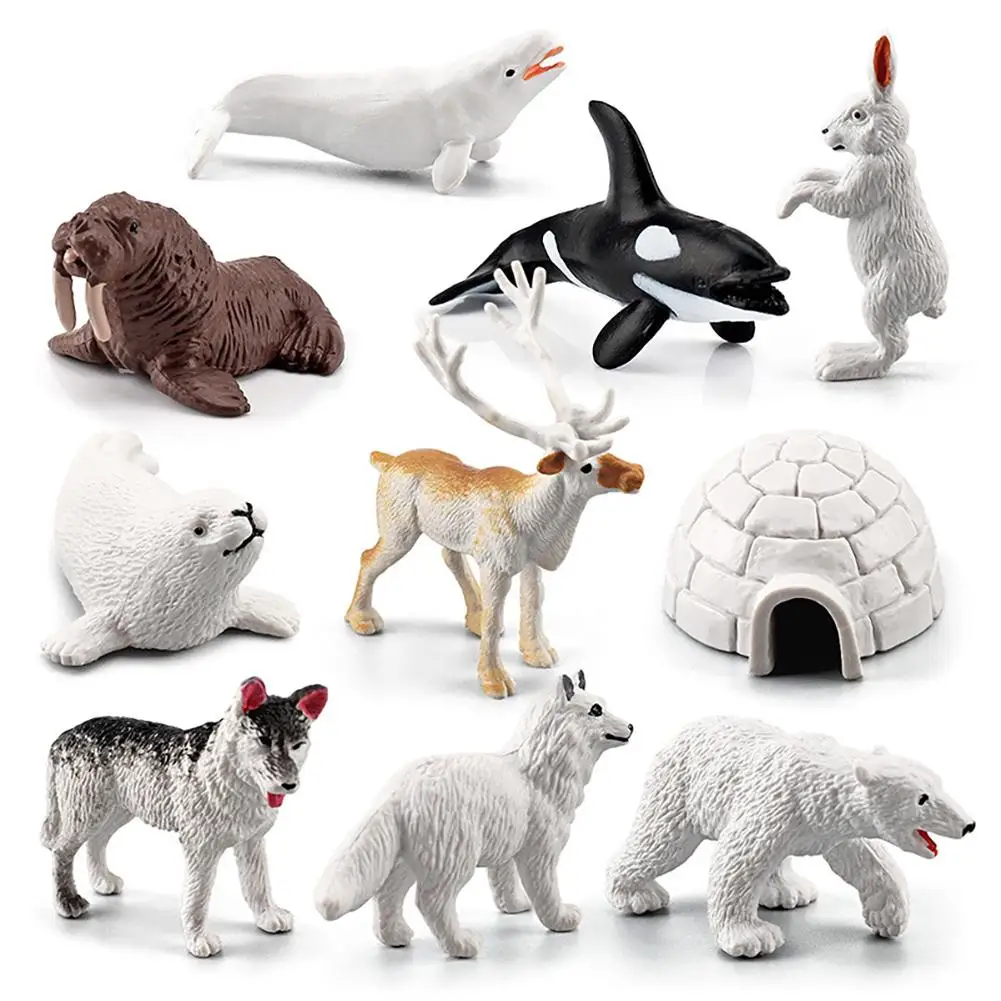 

10 шт., фигурки арктических животных, имитация мебели, набор моделей животных для детей, раннее обучение, игрушки для кукол