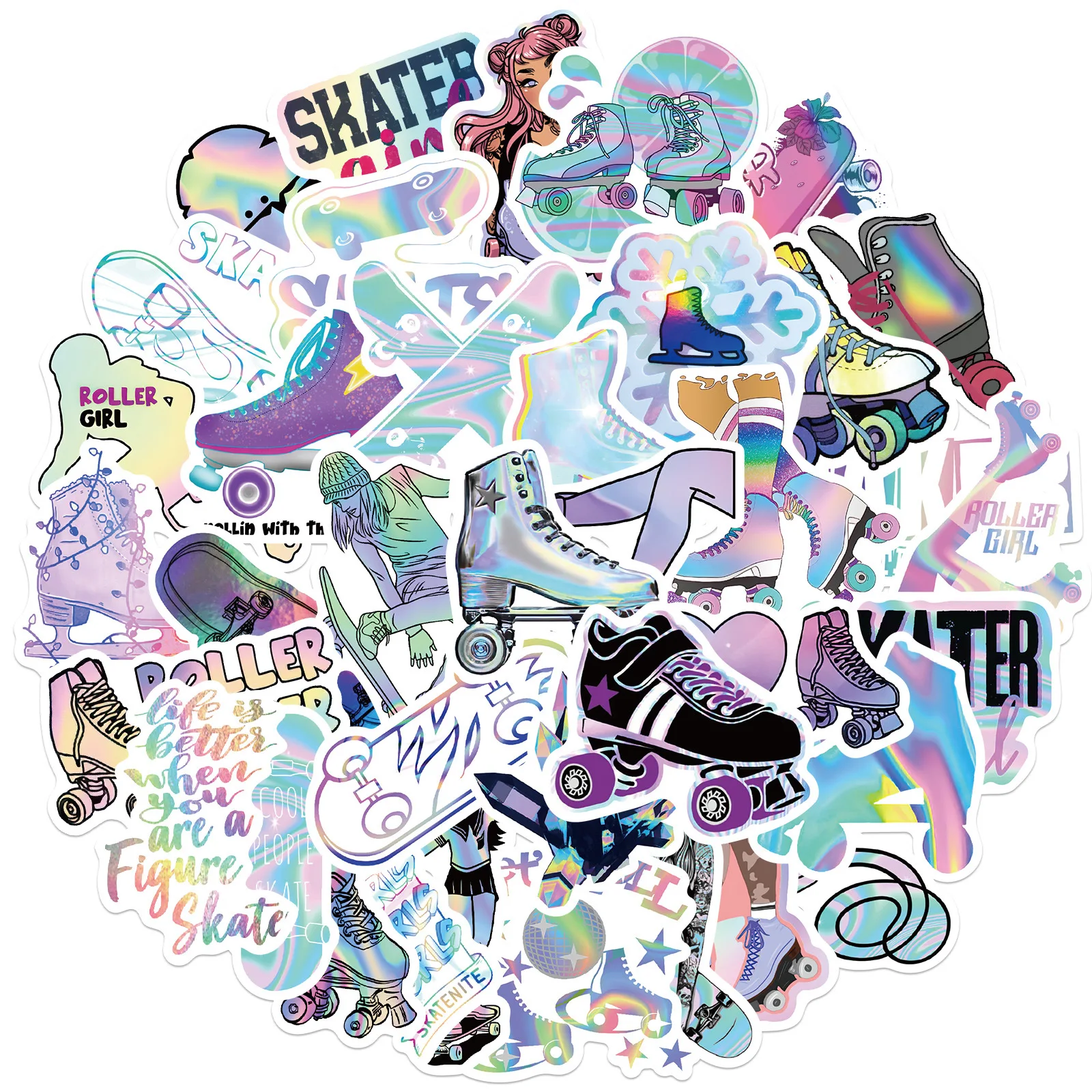 

50 Sheets Cartoon Laser Holographic Skating Girl Stickers DIY Toys Kawaii Gift Laptop Labels Decorative Scrapbooking Waterproof