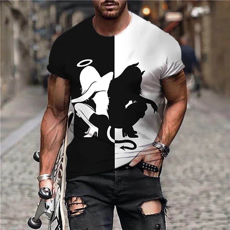

Men's Unisex T shirt Cartoon Color Block Graphic Crew Neck 3D Print Daily Holiday Short Sleeve Apparel Designer Casual Big Tall