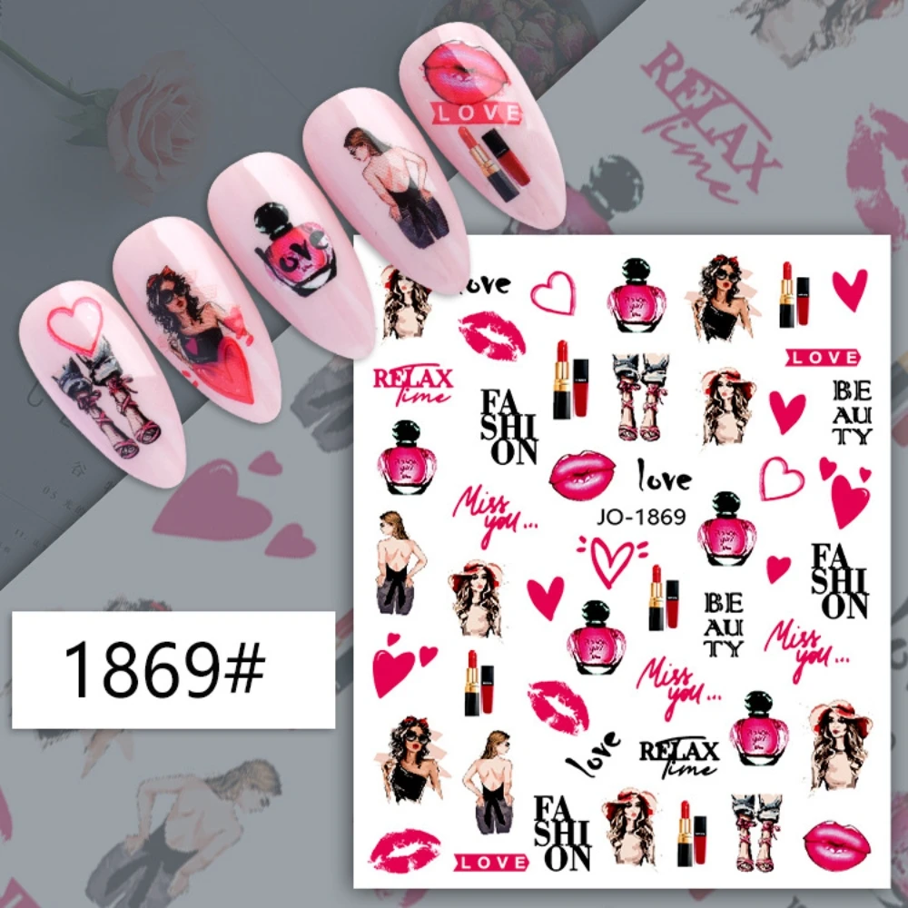 

Modern Girl Manicure Stickers Hot Sexy Beach Hawaiian Style Flame Red Lip Nail Sticker Accessories DIY 3D Manicure Art Decal