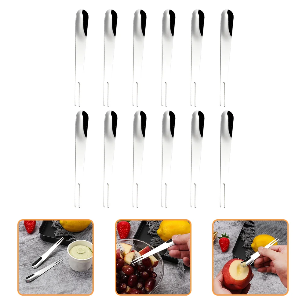 

20pcs Stainless Steel Fruit Fork Cake Fork Fruit Puree Scoop Dessert Forks