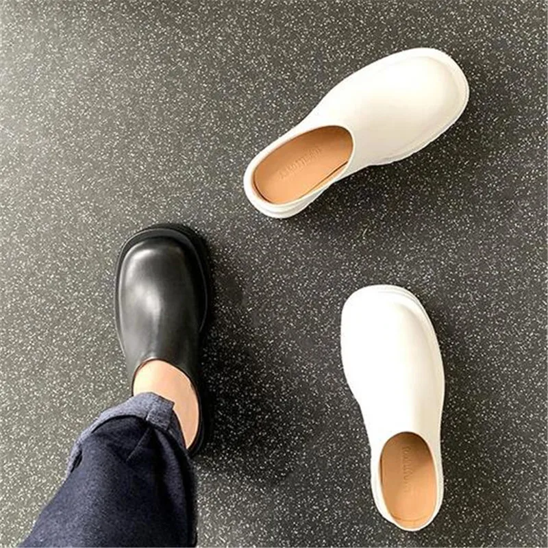 Women Slippers 2023 Summer Fashion Leather Shoes Loafers High Platform Slippers Women Black High Heels Mules Shoes Slides Women