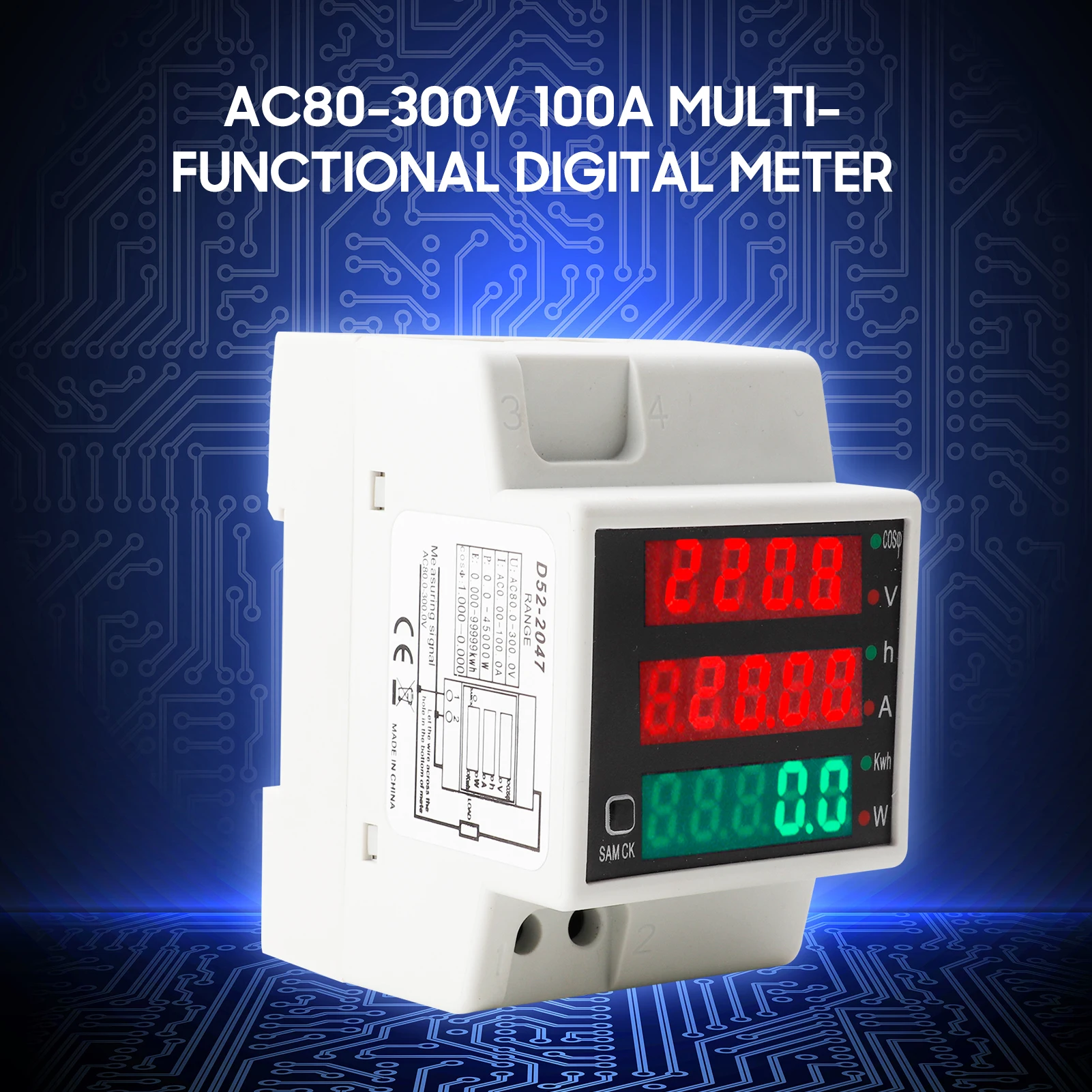 

AC80-300V 100A Digital Energy Meter DIN Rail Multimeter Electric Power Meter kWh Meter AC Voltage Current Power Factor