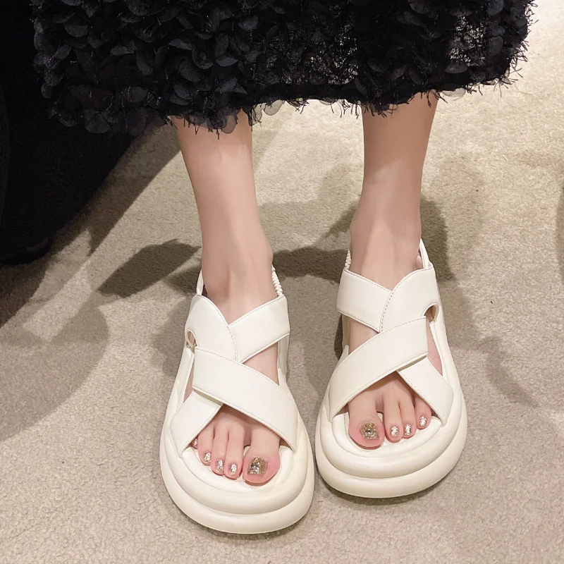 

2023 Fashion Ladies Shoes Roman Women's Sandals Platform Casual Sandals Women Solid Flat with Elastic Band Shoes Female Zapatos