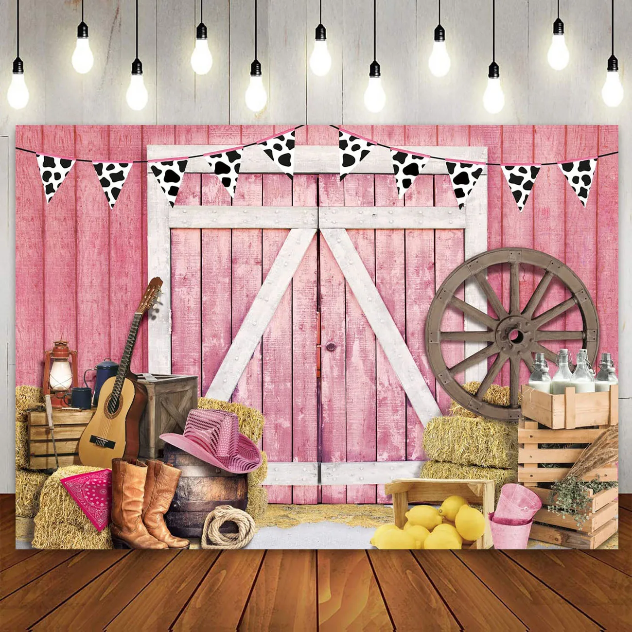 

Western Cowboy Backdrop Pink Barn Door Photography Background for Girls Cowgirl Birthday Party Decoration Banner Photo Booth