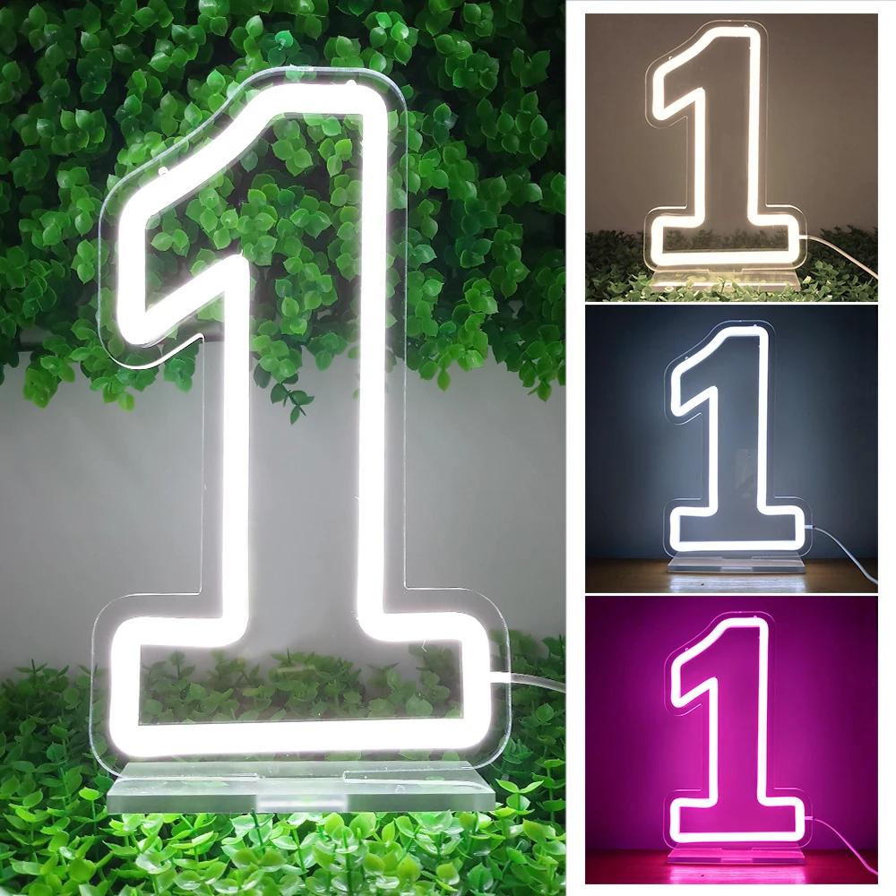 Custom Dimmable Neon Number 1 Sign LED Neon Light for Party Backdrop Decor Birthday Light Signs Gifts Sweet 1 Birthday USB Power