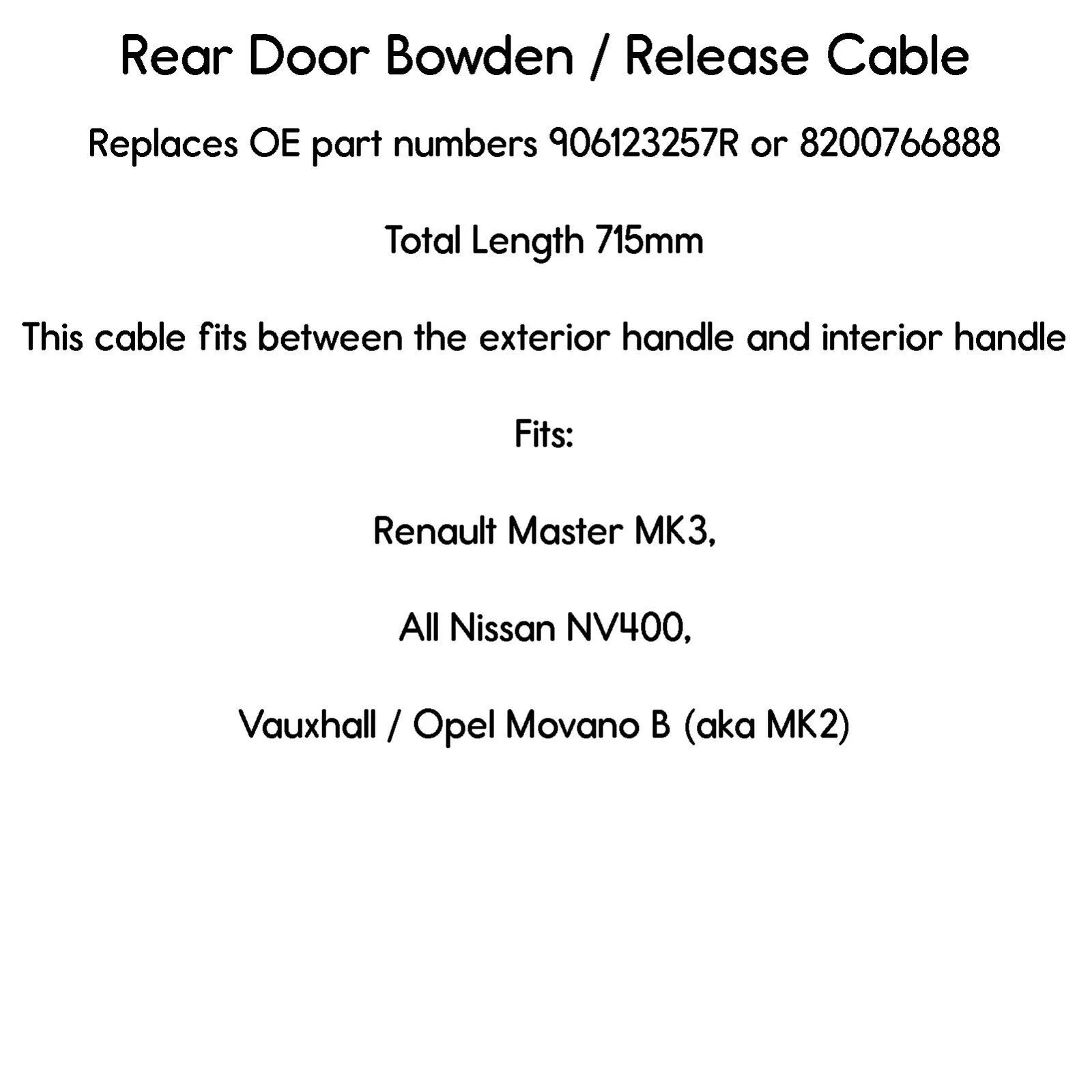 Кабель замка задней двери для Renault Master Nissan NV400 Movano 906123257R 8200766888