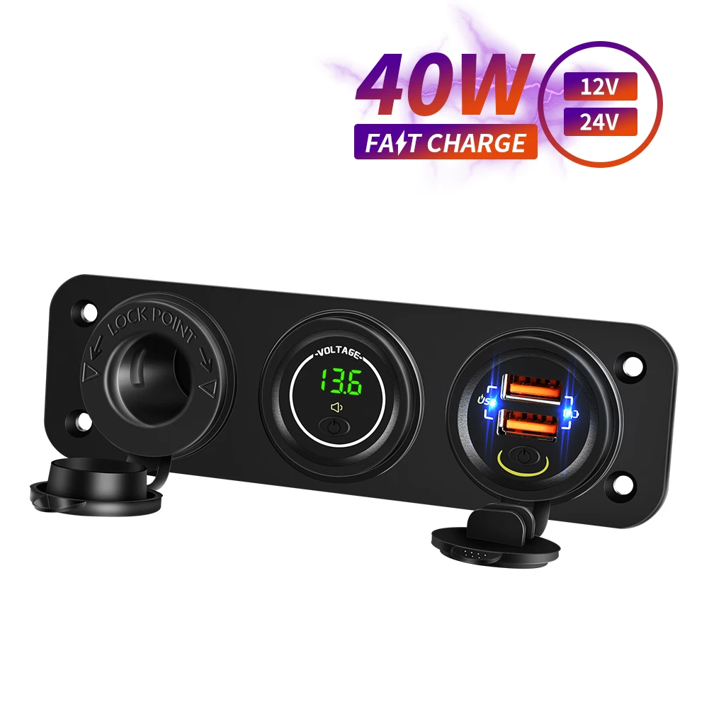 

3 в 1, автомобильная USB-розетка с вольтметром, 12 В