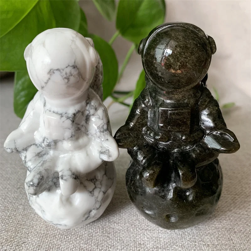 

Natural Crystal Howlite Golden Obsidian Spaceman Carving Polished Crafts Healing Gemstones Astronaut Statues For Sale