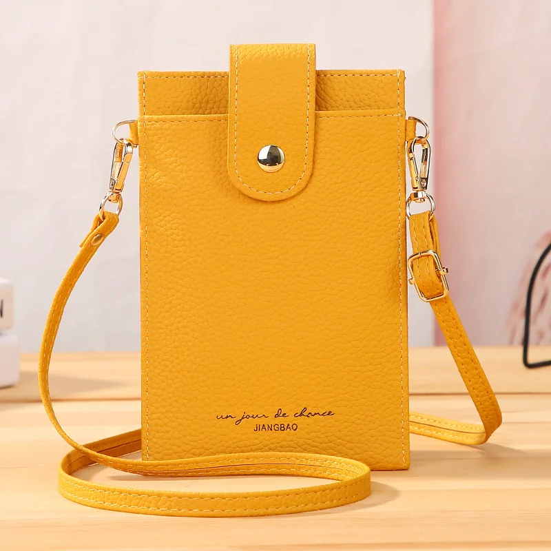Korean version of the new ladies' bag solid color vertical litchi pattern mobile phone bag thin small cross-body bag mini should