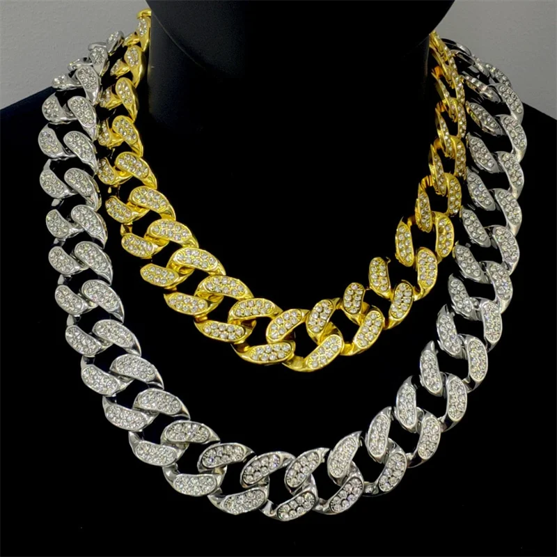 Хип-хоп блестящая 30 мм кубинская цепочка ожерелье для женщин и мужчин серебряный