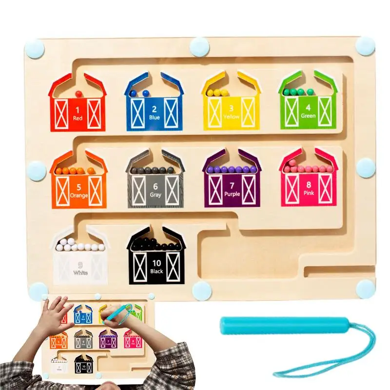 

Магнитный лабиринт с цветами и цифрами, деревянные детские счетные игрушки, пазл, Интерактивная настольная игра, развивающие игрушки с сортировкой цветов