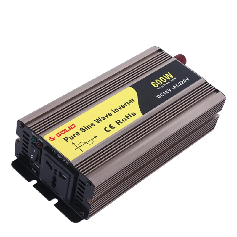 

Aluminum Pure Sine Wave Power Inverter 500W 600W DC 12V 24V To AC 110V 220V 230V 600 Watt Peak Power 1200W Inverter