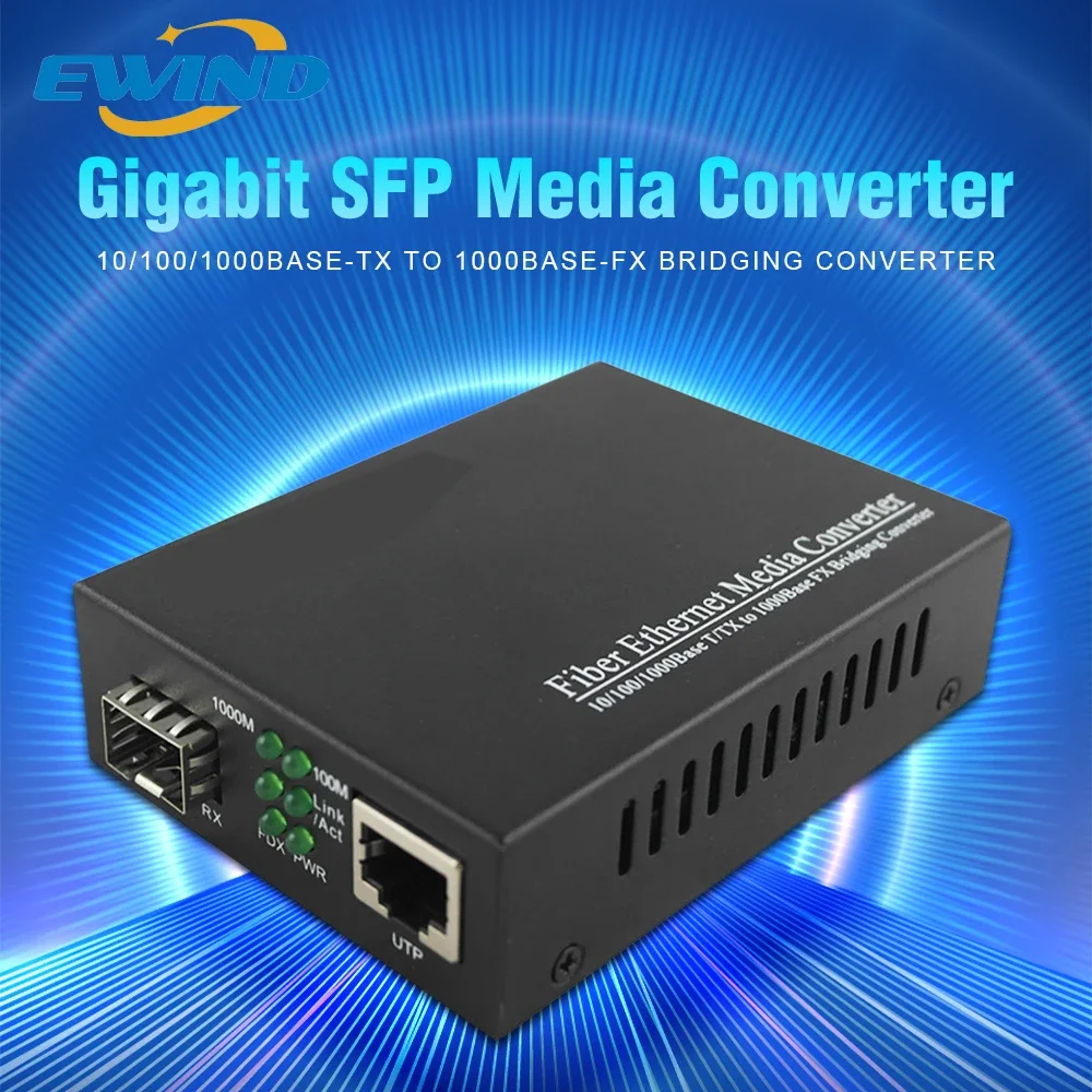 Медиаконвертер EWIND Gigabit SFP Fiber на Rj45 1000 Мбит/с волоконно-оптический переключатель с