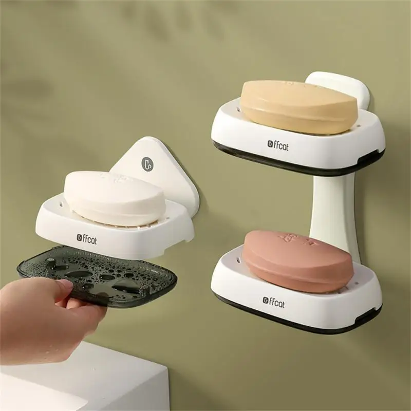 

Bathroom Wall-mounted Draining Soap Boxes Free Punch Plastic Drain Soap Holder Waterproof And Moisture-proof With Suction Cups