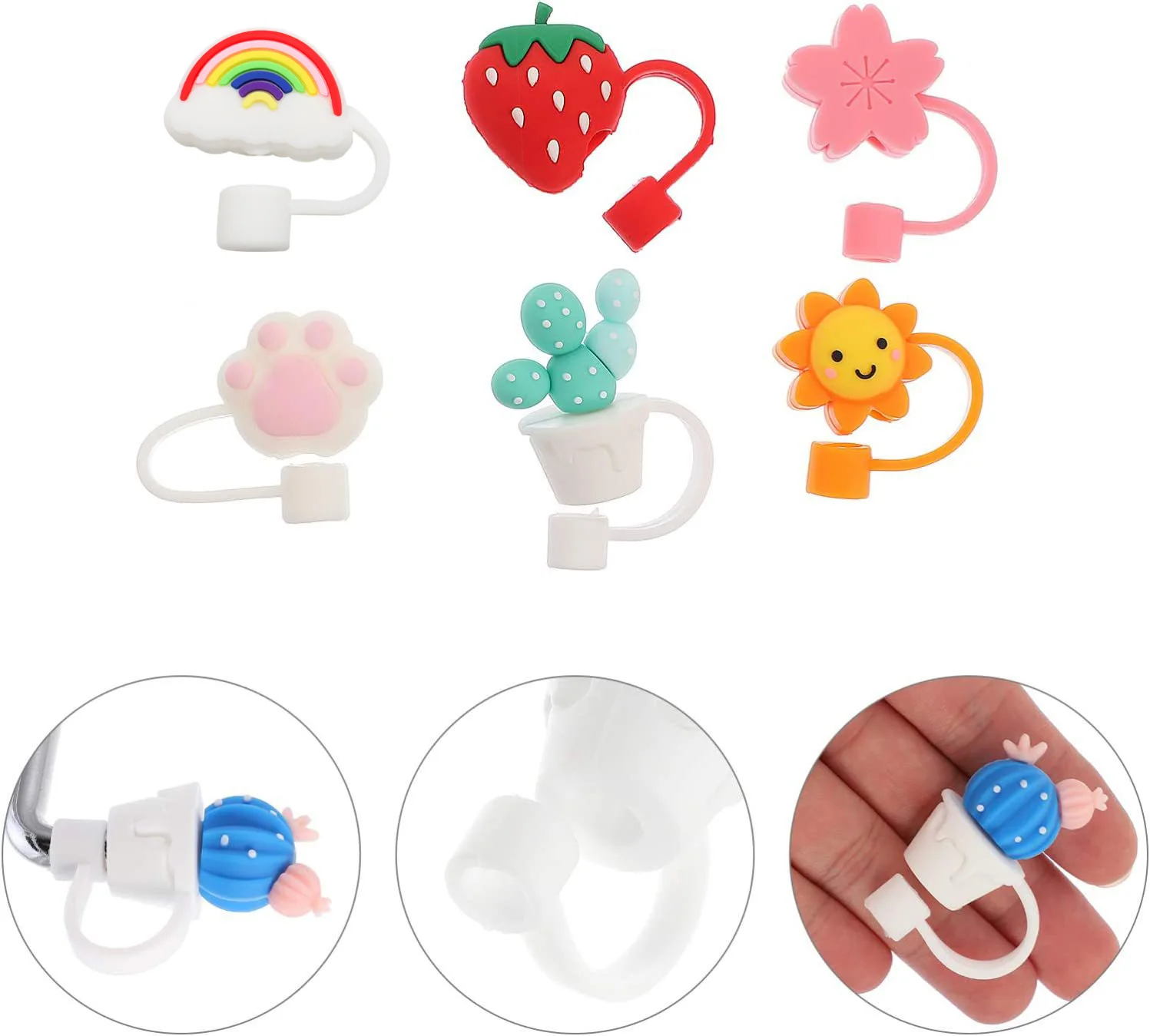 

2023 New Style Silicone Straw Cover PVC Drink Dust Cap Cute Cloud Cartoon Reusable 6 Pcs 8 Packs
