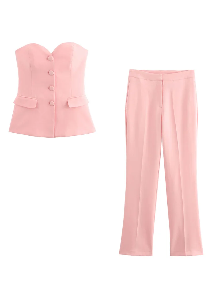 Женский комплект из топа и брюк-бюстье KAOPU ZA на пуговицах с карманами спереди