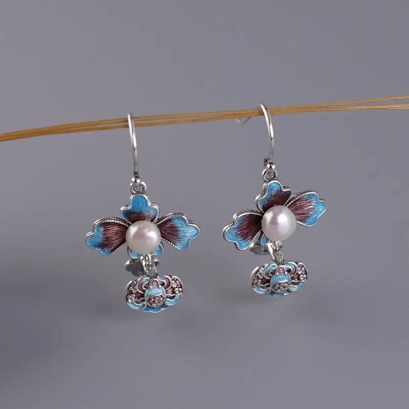 

Женские серьги в стиле ретро и модные темпераментные аксессуары с тайским серебром и жемчугом