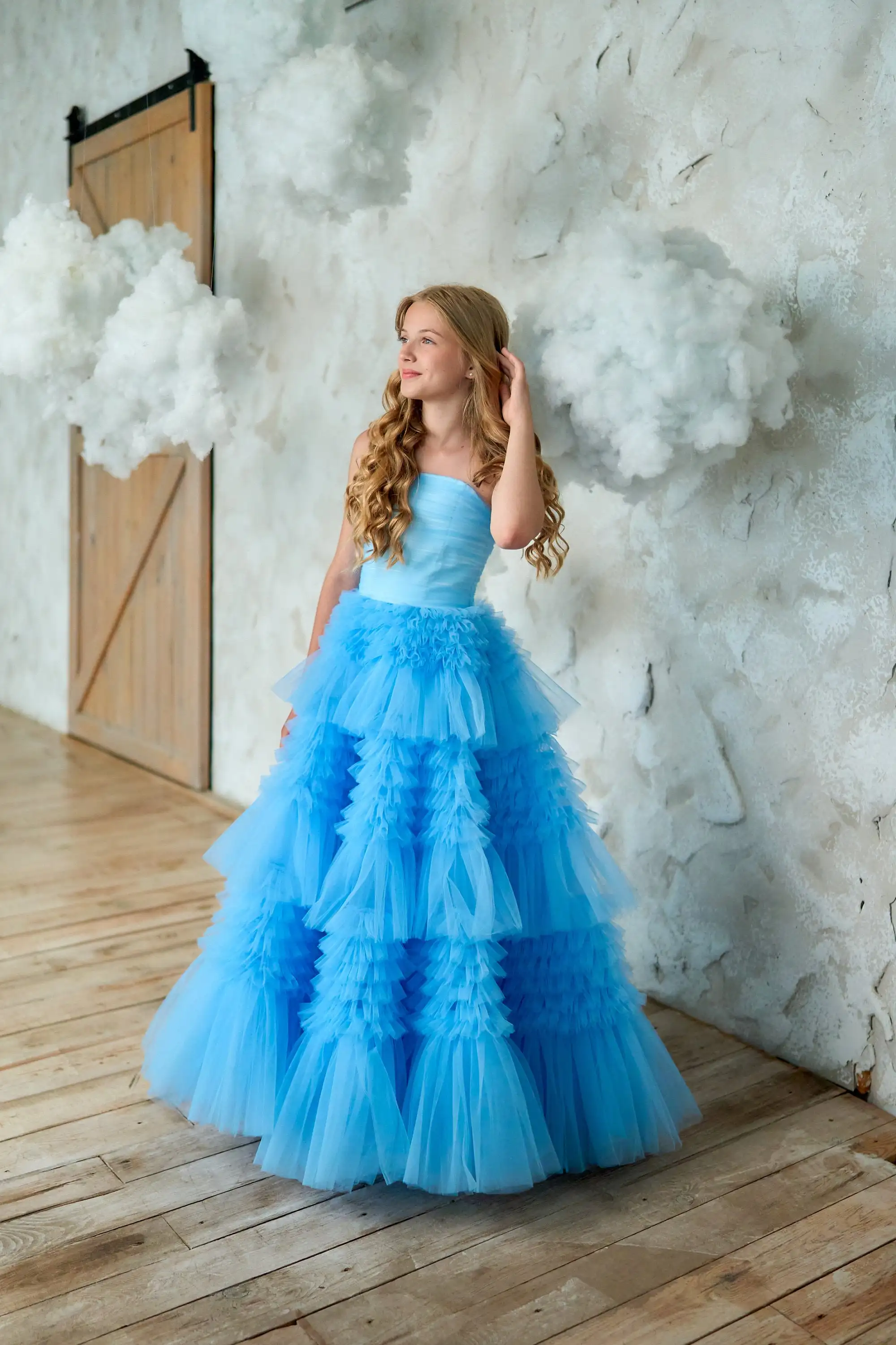 Платье с цветочным узором для девочек на свадьбу тюль цвета слоновой кости