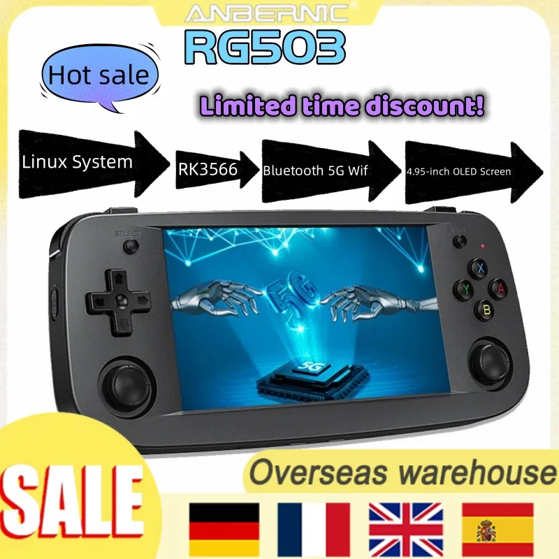 

2023 Anbernic RG503 Original 4.95 Inch OLED Screen RK3566 with 5G Wifi Linux Portable Game Console 48000 Games Support Bluetooth