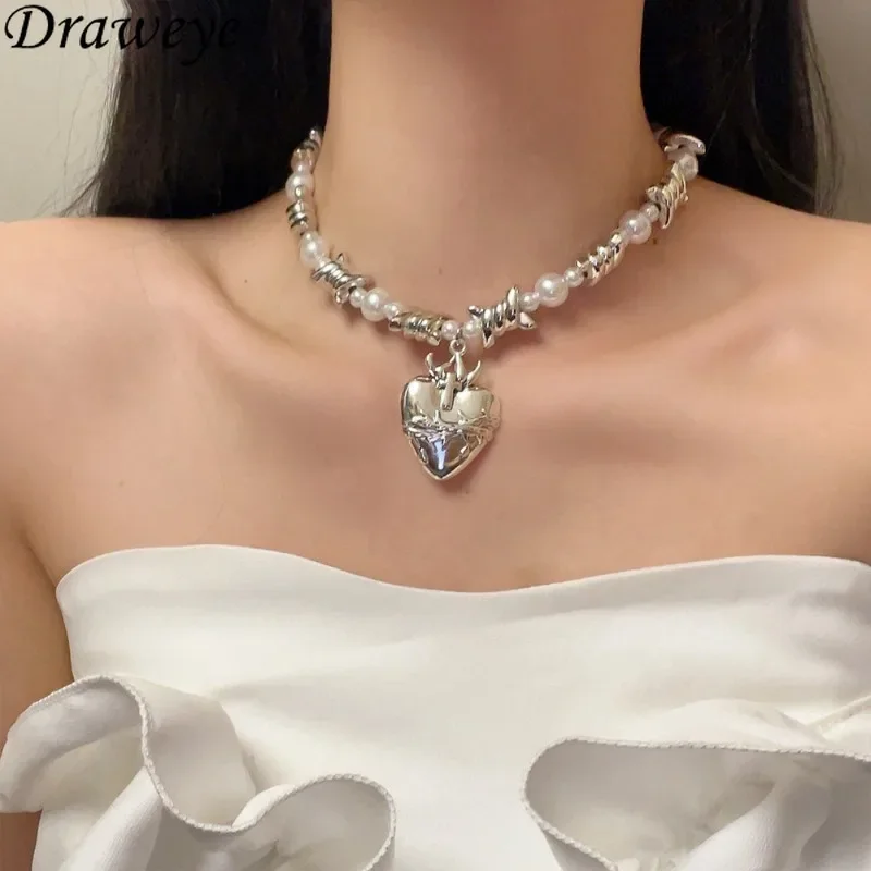 Жемчужные ожерелья Draweye Y2k для женщин Винтажные Украшения в форме сердца