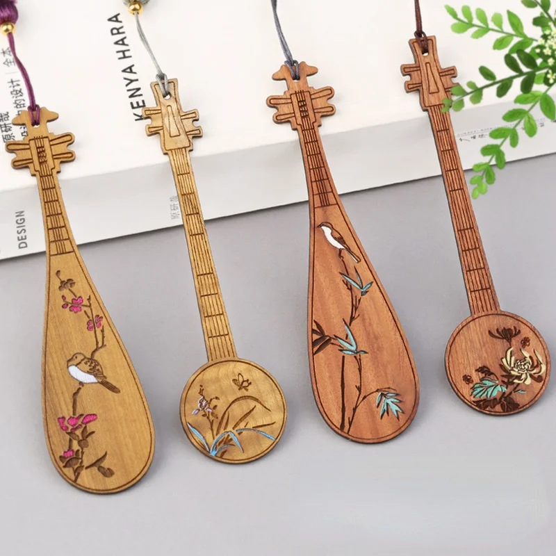 

Chinese style red wooden bookmark musical instrument wooden simple art antique creative gift limited edition gift book accessori