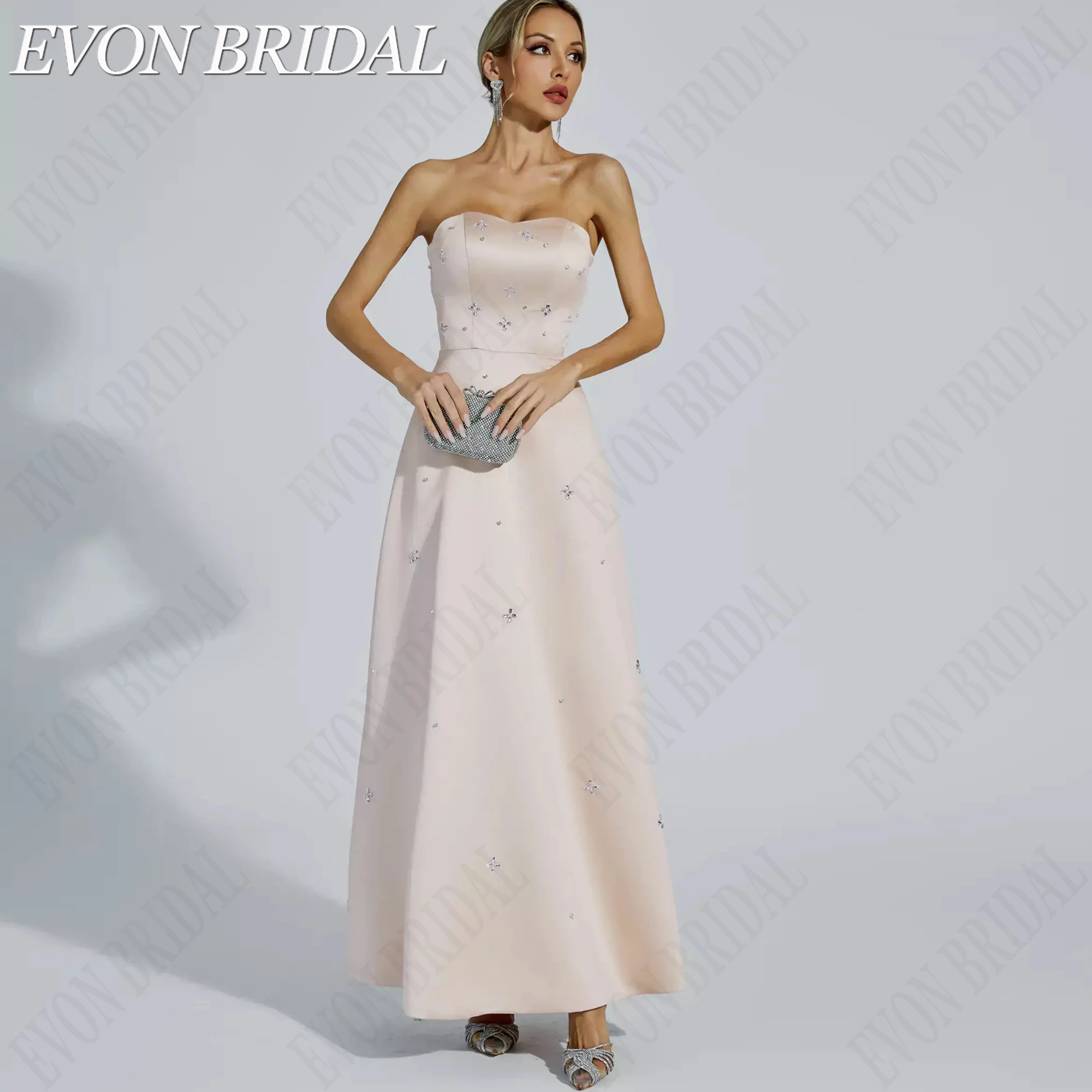 Фото EVON BRIDAL Атлас Изготовлено На Заказ Платье На Бал Сердцевидный Вырез А Силуэт Платье Для Гостей Длинное До Лодыжки Открытая Спина Вечернее Платье 2026 Без Рукавов Элегантное Платье На День Рождения №3