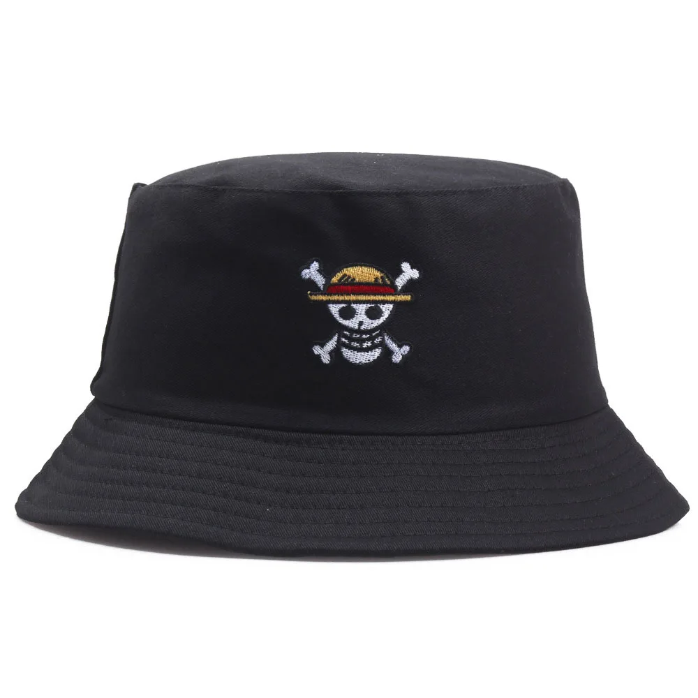 

One Piece Bucket Hat Panama Cap The Pirate King Anime Luffy Harajuku Women Men Cotton Outdoor Sunscreen Wide Brim Hats Caps