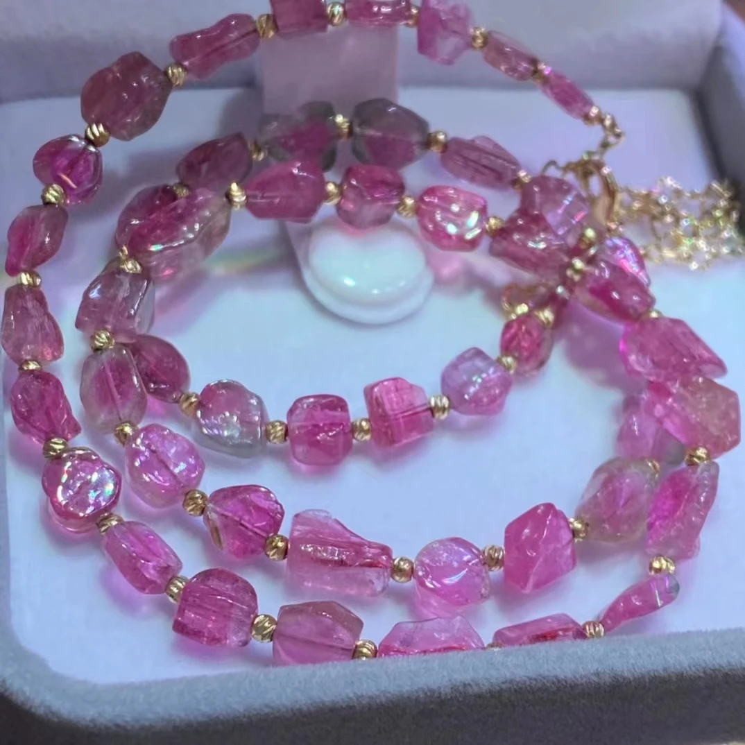 

Натуральный розовый турмалин, Кристальный прозрачный бисер, драгоценный камень 10x8 мм, женский красный турмалин AAAAAA