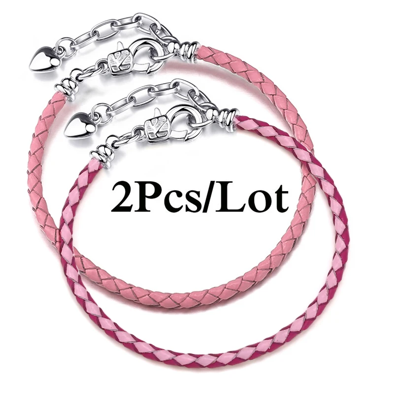 2Pcs/Lot High Quality Lbster Clasp Leather Chain Charms Bracelets Fit DIY Beads Bracelet Pulsera Jewelry Gift For Women Men Girl - купить по