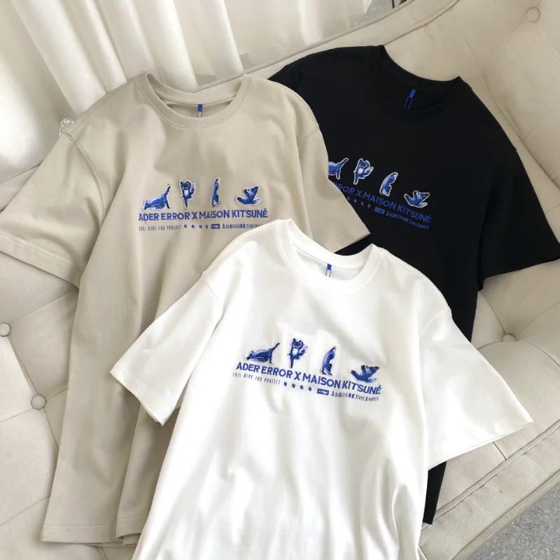 

ADER ERROR T-shirt Embroidery Yoga Fox Short Sleeve Joint Summer Tops for Men and Women Couple Cotton Tops Loose Versatile Tees