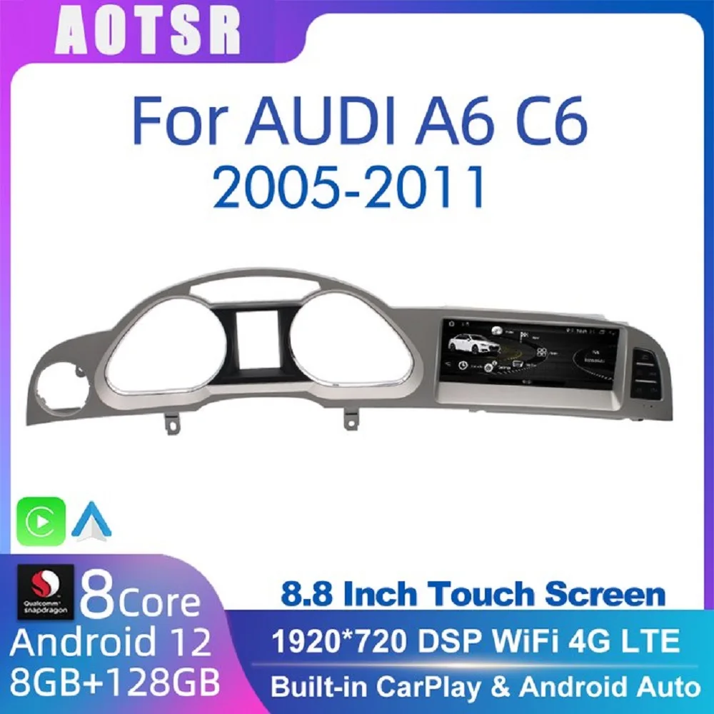 

Автомобильный мультимедийный плеер, Android 12 8 + 128 ГБ для Audi A6 C6 4f 2005-2009 MMI 2G 3G GPS навигация, автомобильное радио, стерео DSP WIFI