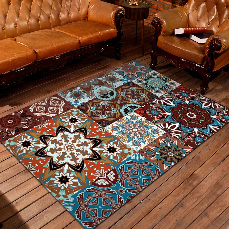 

Persian Retro Ethnic Style Geometric Print Floor Mat Living Room Bedroom Study Coffee Table Corridor Washable Carpet
