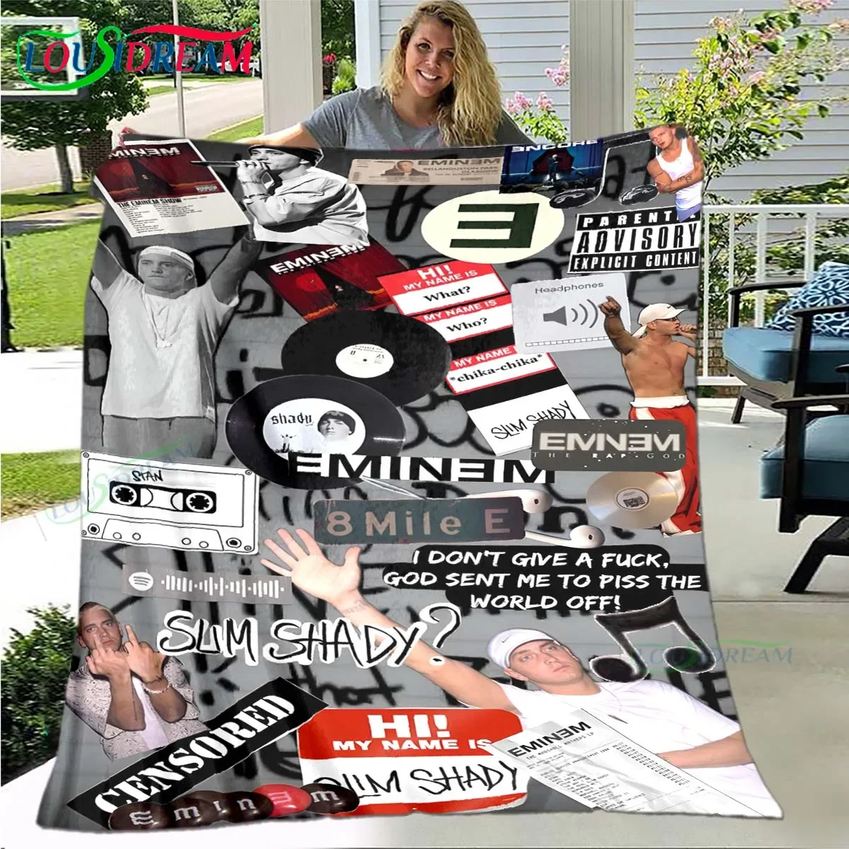 Pop Singer E-Eminem Blanket Flannel Throw for Home Bedroom Bed Sofa Picnic Office Hiking Leisure Nap Birthday Gift