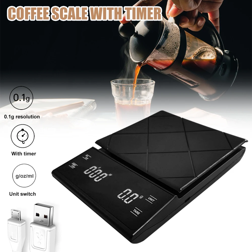 

Coffee Scale with Timer 0.3-3000g Drip Coffee Pour Over Precise Digital Kitchen Scale Tare g/oz/ml Unit Backlight LED Display