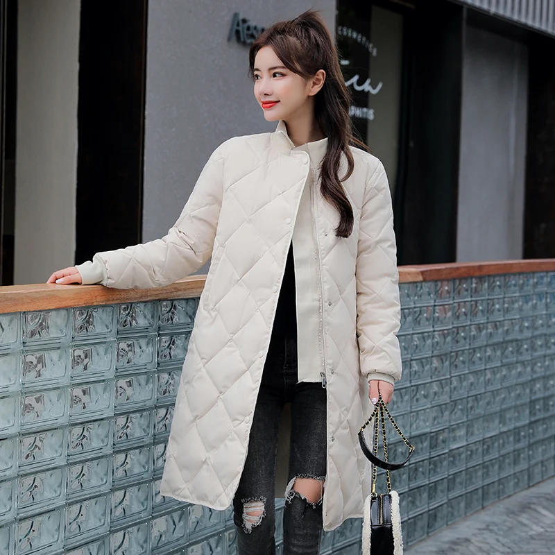 Women's Casual Coats Parkas Thick Cotton Padded Outerwear 2023 Winter Solid Long Jacket Female Stand Collar Overcoat with Sashes