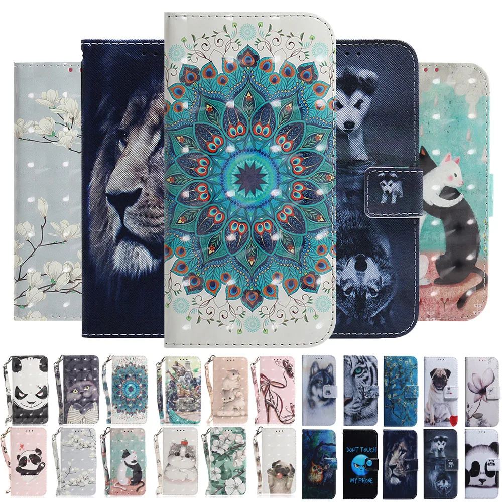 

3D Painted Flip Leather Phone Case For Samsung Galaxy S20 FE Ultra S10 Lite S10E S9 Plus S6 Wallet Card Book Cover Flower Panda