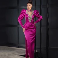 thinyfull sexy v neck prom dresses side slit long sleeve evening cocktail party night prom gowns mermaid beading satin plus size