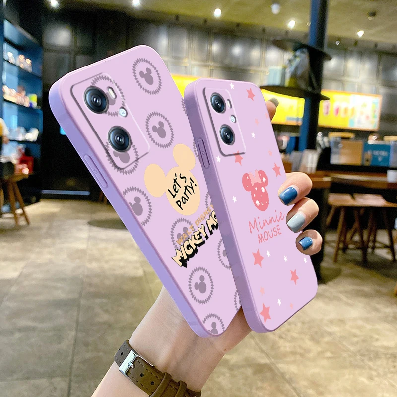 

Cute Mickey Minnie Mouse Art Phone Case For OPPO A96 A94 A93 A77 A76 A74 A72 A57 A53S A16 A9 Find X5 X3 Lite F21 5G Liquid Rope