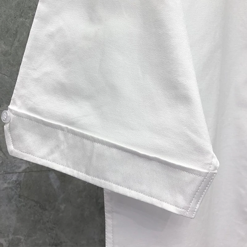 TB THOM Men's Shirt White Fashion Top Brand Striped Closure Casual Oxford Fine Cotton Short Sleeve High Quality Summer Shirts